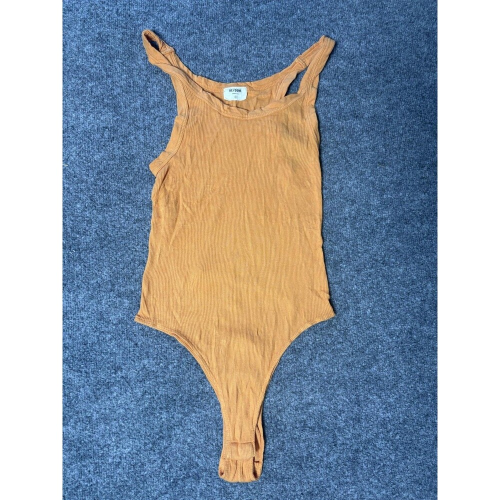 RE/DONE Bodysuit Womens M Orange Tangerine Ribbed Cotton Tank One Piece Jersey